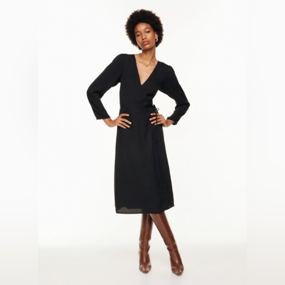 Aritzia Wilfred Sz S Once Black Long Sleeves Minimalist Wrap Midid Dress